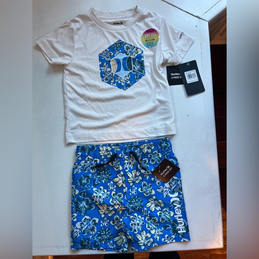 Hurley White 2-Piece Swim Set UPF 50